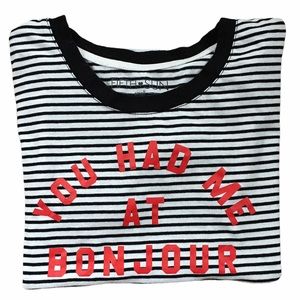 Fifth Sun Bonjour B&W Stripe Graphic T-shirt | S